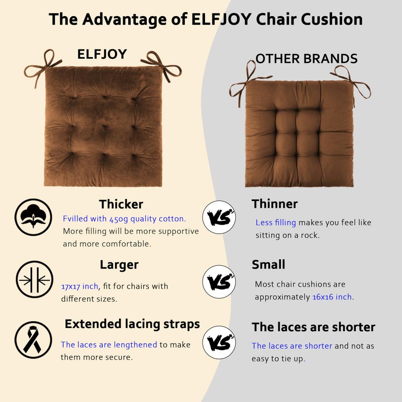 ELFJOY Rocking Chair Cushion Large Rocking Chair Pads with Ties Premium Tufted High Back and Seat Cushion 2 Piece Set Brown - Image 3